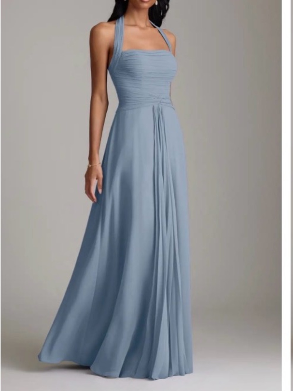 Azazie Light Blue Halter Ruched Maxi Dress